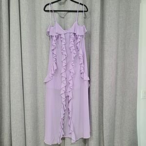 Thirty/Thirty LA L Spaghetti Strap Long Lavender Dress W/ Ruffle And Front Slit